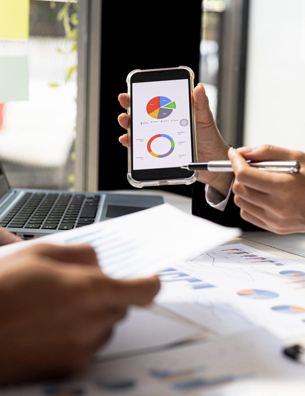 Atmosphere brainstorming session of a startup company, two founders of the company attended a meeting to plan the management and financial growth of the company. Management startup company concept.